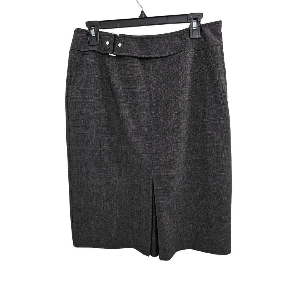 Grey Checkered Belted Midi Skirt Size 8 Medium Below the Knee Office Siren